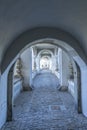 Public passage through castle in Cesky Krumlov Royalty Free Stock Photo