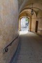 Public passage through castle in Cesky Krumlov Royalty Free Stock Photo