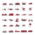 Public passenger transport of air, railway and marine vector icons