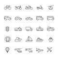 Public passenger transport line icons. Cars and vehicles set. Transportation and shipping outline symbols isolated