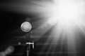 Public performance on stage. Microphone on abstract blurred of speech in seminar room or speaking conference hall Royalty Free Stock Photo