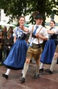 Public performance of a traditional Austrian folk dance at the farmers` market in Mondsee Royalty Free Stock Photo