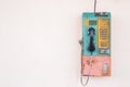 Public phone using coin or card setting on the wall. With empty Royalty Free Stock Photo