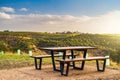 Public picnic table with McLaren Vale vineyards in the background Royalty Free Stock Photo