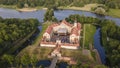 Public place of Nesvizh Castle, Belarus. Medieval castle and palace. Restored medieval fortress. Heritage concepts.