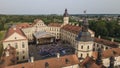 Public place of Nesvizh Castle, Belarus. Medieval castle and palace. Restored medieval fortress. Heritage concepts.