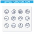 Public place signs line icons set Royalty Free Stock Photo