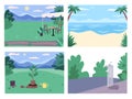 Public places flat color vector illustration set