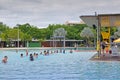 An early healthy group activity class at cairns esplanade lagoon