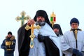 Public prayer on an orthodox holiday of the Epiphany Royalty Free Stock Photo