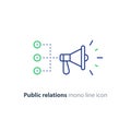 Public relations concept, megaphone line icon, advertising promotion strategy