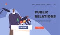 Public Relations Landing Page Template. Press Conference, Briefing Concept With Black Politician Man Speak To Audience Royalty Free Stock Photo