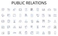 public relations line icons collection. Pitching, Closing, Prospecting, Funnels, Objections, Deals, Revenue vector and