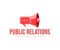 Public relations, megaphone, bullhorn and speaking trumpet, logo design. Public opinion management, social interactions, target au