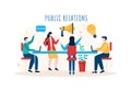 Public Relations Template Hand Drawn Cartoon Flat Illustration with Team for Idea of Marketing Campaign Through Mass Media Royalty Free Stock Photo