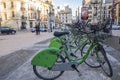 Public rent bikes in street of Castellon,Spain.