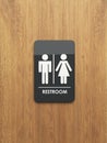 Public restroom sign on the wood