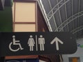 Public restroom signs with a disabled access symbol