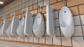 Public restroom with urinals hanging on the walls. 3D illustration