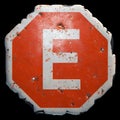 Public Road Sign In Red And White With A Capitol Letter E In The Center  On Black Background. 3d