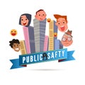 Public safty concept. Building in big city with smily people - v Royalty Free Stock Photo