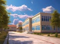 Public school building. Exterior view of school created with Generative AI technology Royalty Free Stock Photo