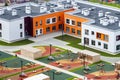 Public school building. Top view exterior of school building with playground. Back to school concept. Royalty Free Stock Photo