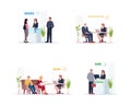 Public service offices semi flat RGB color vector illustration set Royalty Free Stock Photo
