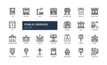 Public service urban cityscape building detailed outline icon set with atm, hotel, playground, school, more. simple vector Royalty Free Stock Photo