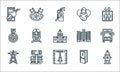 public services line icons. linear set. quality vector line set such as fire hydrant, bycicle, antenna, emergency exit, law, wheel