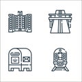public services line icons. linear set. quality vector line set such as train, postbox, highway Royalty Free Stock Photo