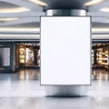 Public shopping center mall or business center advertisement board space as empty blank white mockup signboard with copy space