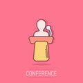 Public speach icon in comic style. Podium conference vector cartoon illustration on isolated background. Tribune debate business