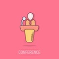 Public speach icon in comic style. Podium conference vector cartoon illustration on isolated background. Tribune debate business
