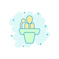 Public speach icon in comic style. Podium conference vector cartoon illustration on white isolated background. Tribune debate