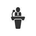 Public speach icon in flat style. Podium conference vector illustration on white isolated background. Tribune debate business