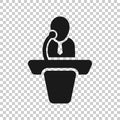 Public speach icon in transparent style. Podium conference vector illustration on isolated background. Tribune debate business