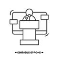 Public speaker icon. Press conference and official position illustration. Thin line vector