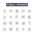 Public speaker line vector icons and signs. public, business, presentation, conference, speech, event, audience Royalty Free Stock Photo