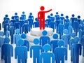 Public speaker red figure surrounded with blue figures giving a speech Royalty Free Stock Photo