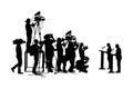 Public speaker standing on podium vector silhouette. Politician woman on meeting ceremony event. Businessman speaking. Royalty Free Stock Photo