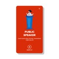 Public Speaker Woman Speaking From Tribune Vector