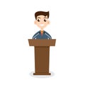 Public speaking, flat design. Orator speaking. Vector illustration