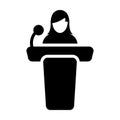 Public Speaking Icon Vector Female Person on Podium