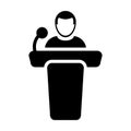 Public Speaking Icon Vector Male Person on Podium