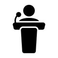 Public Speaking Icon Vector Male Person on Podium