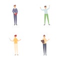 Public speaking icons set cartoon vector. Loud talking and agitating people