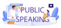 Public speaking typographic header. Rhetoric or elocution specialist
