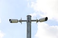 Public surveillance cameras mounted on a post