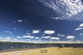 Public swimming area with a sandy beach Royalty Free Stock Photo